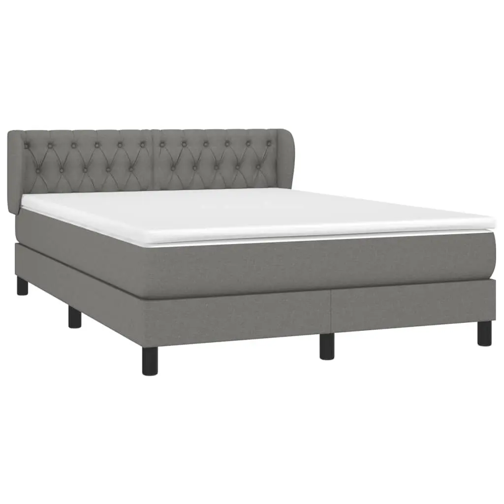Box Spring Bed Grey Queen Size Adjustable Headboard 153x203cm Fabric Mattress