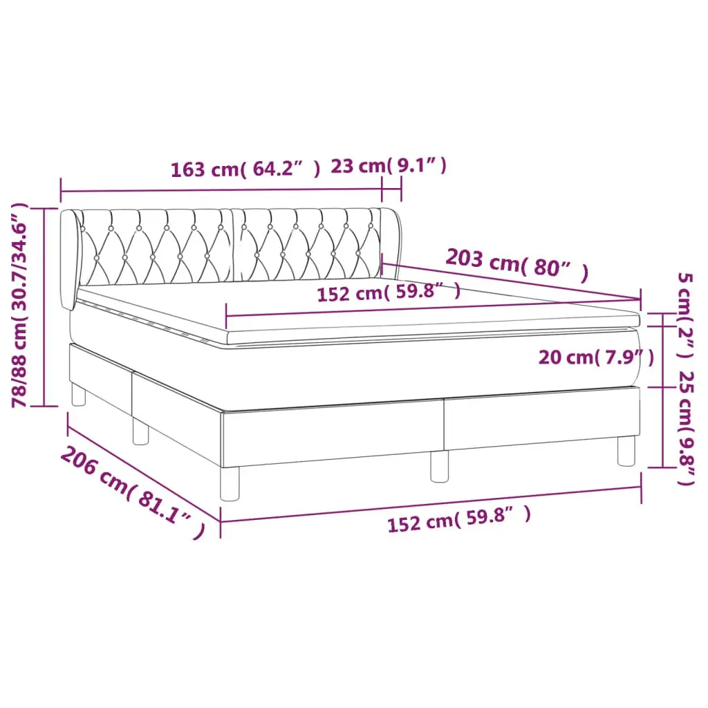 Box Spring Bed Grey Queen Size Adjustable Headboard 153x203cm Fabric Mattress