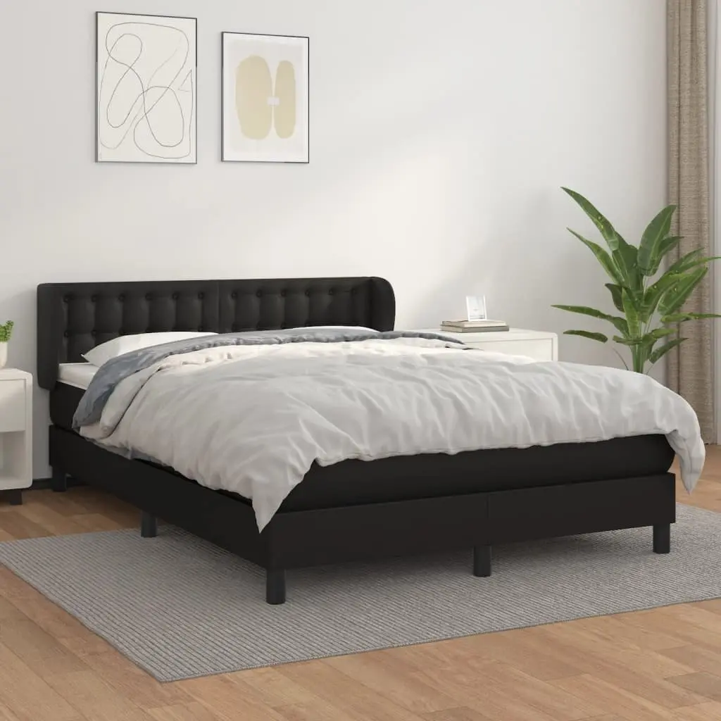 Box Spring Bed Black Queen Size Faux Leather with Pocket Spring Mattress
