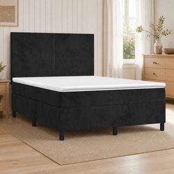 Compact Black Box Spring Bed with Velvet Finish 137x187 cm