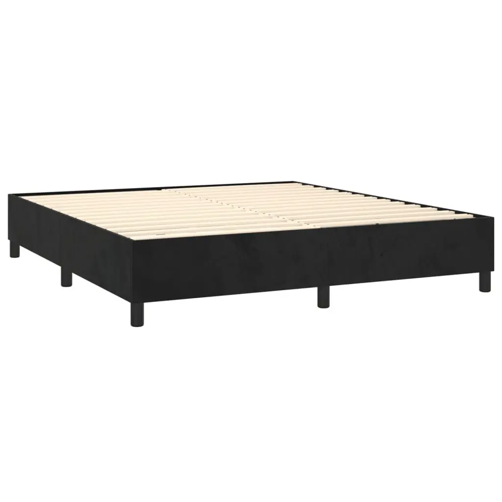 Queen Size Box Spring Bed Black Velvet 153x203 cm Adjustable Headboard Pocket Spring Mattress Slatted Base