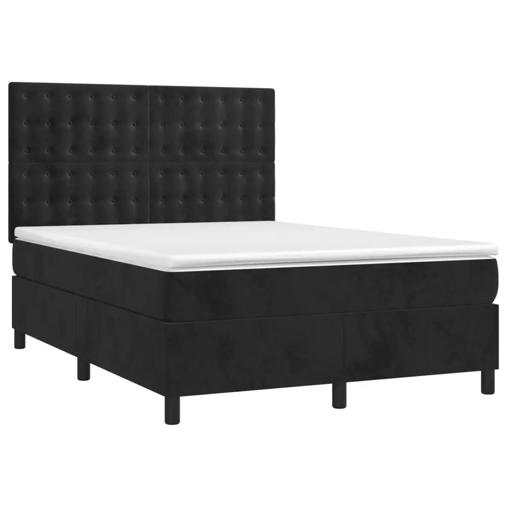 Box Spring Bed Black Velvet Queen Size Adjustable Headboard Pocket Spring Mattress 153x203 cm