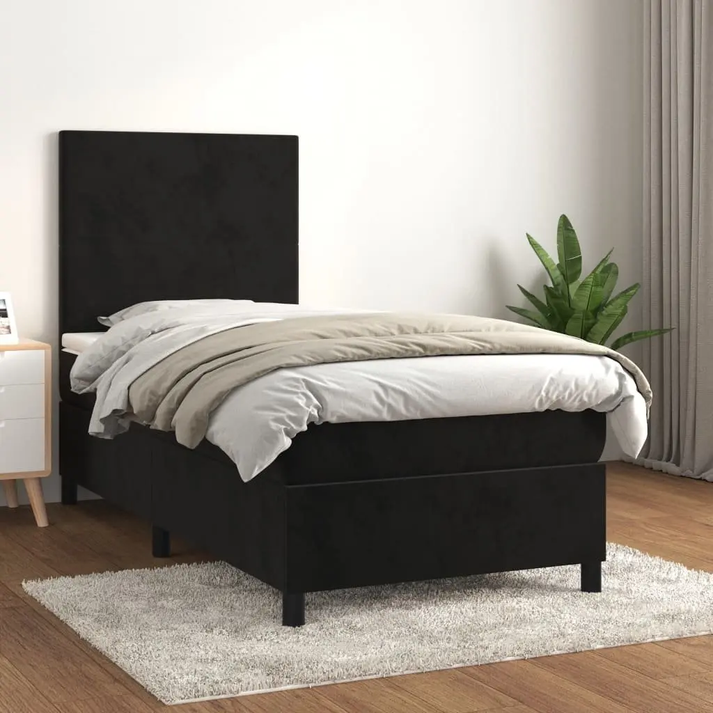 Box Spring Bed Black Velvet King Single Adjustable Headboard Pocket Spring Mattress 106x203cm