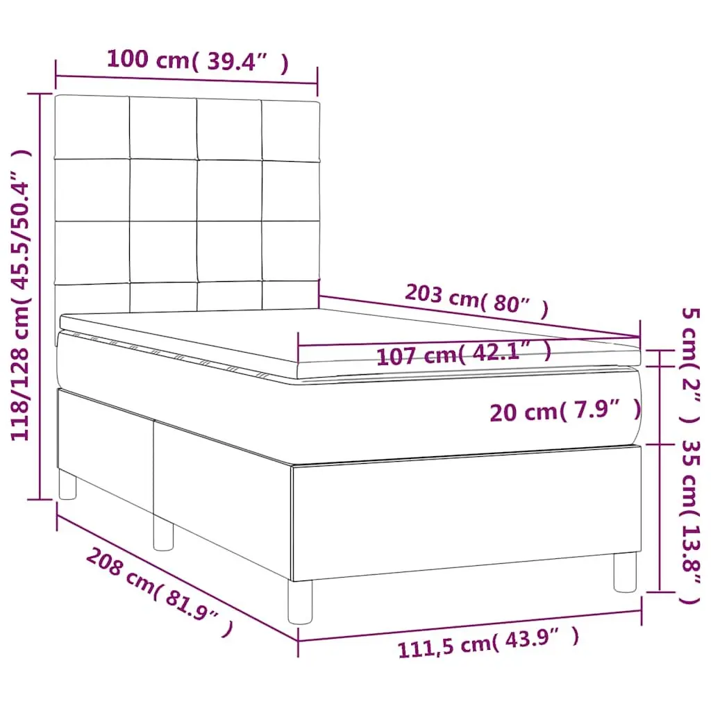 Box Spring Bed Black Velvet King Single 106x203cm Adjustable Headboard Pocket Spring Mattress
