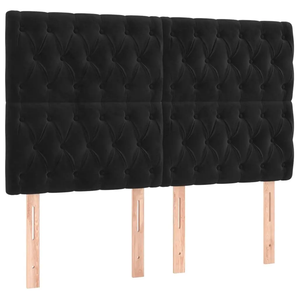 Double Box Spring Bed Black Velvet 137 x 187 cm Integrated Pocket Spring Mattress Adjustable LED Headboard