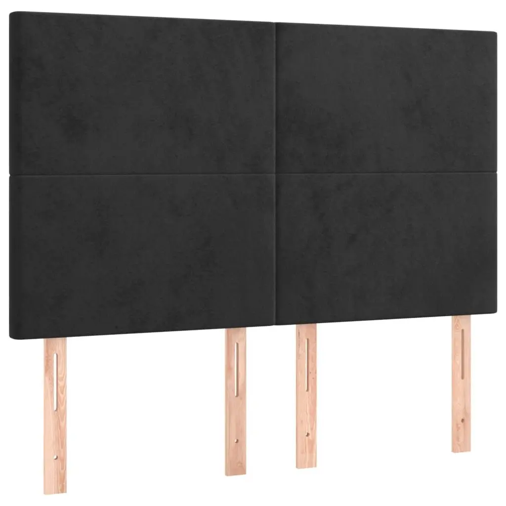 Queen Size Box Spring Bed Black Velvet Pocket Spring Mattress LED Headboard