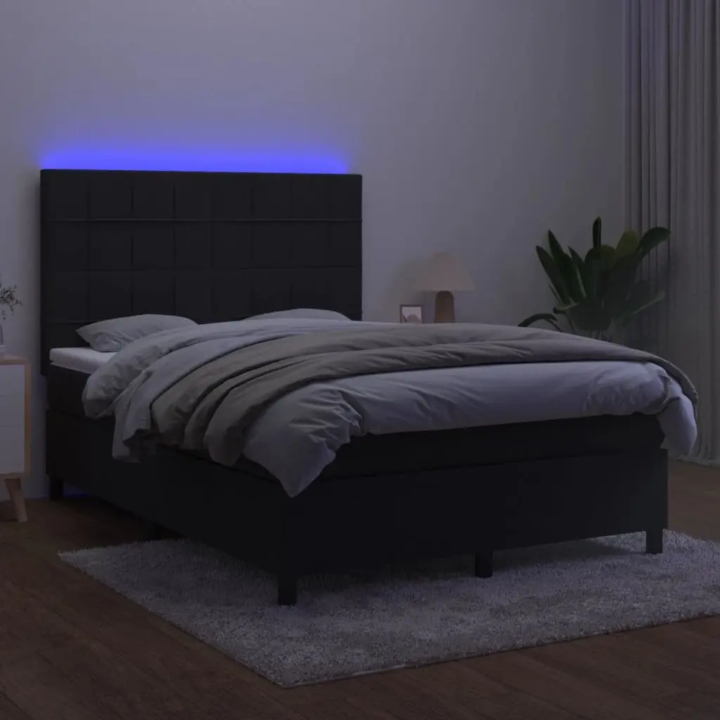 Box Spring Bed Black Velvet Queen Size Adjustable Headboard with Pocket Spring Mattress and Integrated LED Lighting