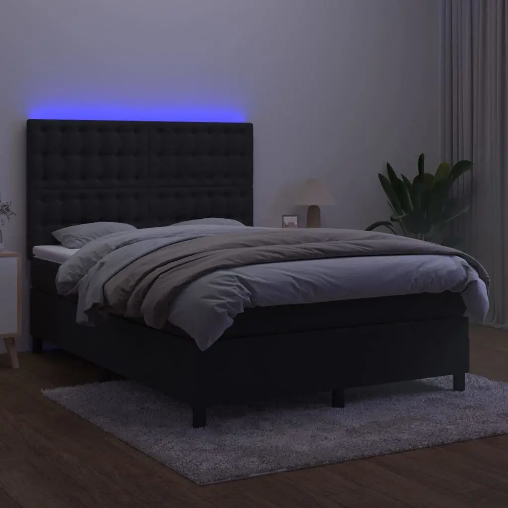 Queen Size Box Spring Bed Black Velvet Adjustable Headboard with Pocket Spring Mattress and LED Lighting