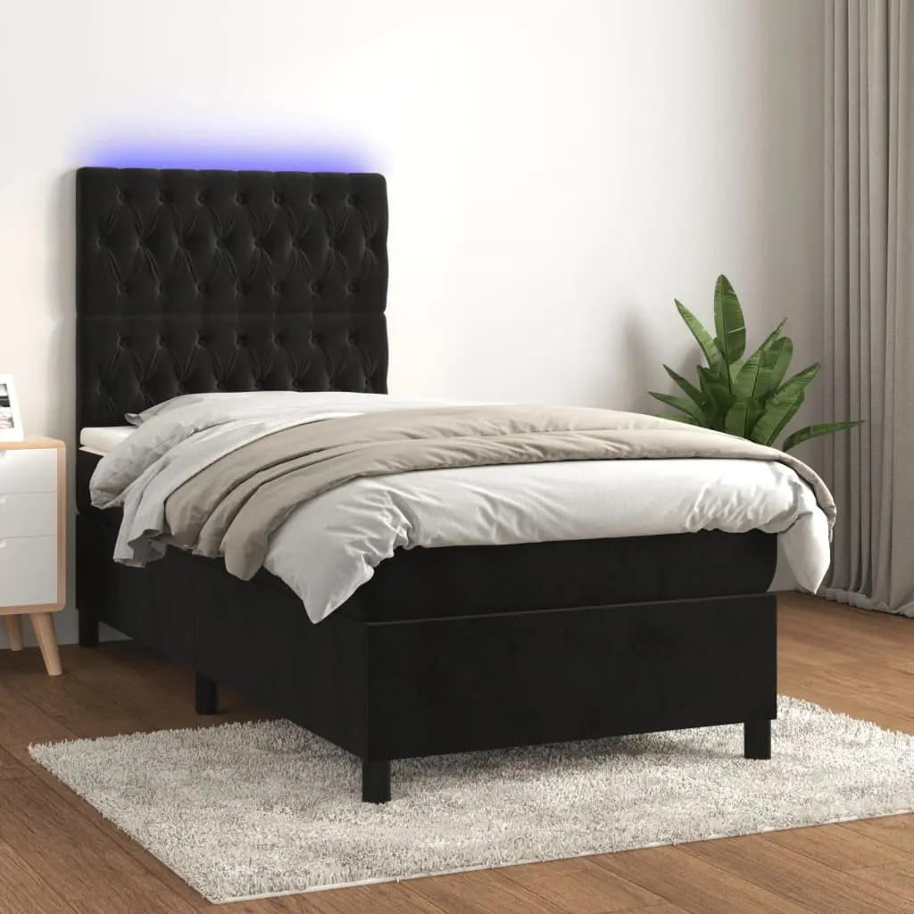 Box Spring Bed with Pocket Spring Mattress LED Headboard King Single 106x203cm