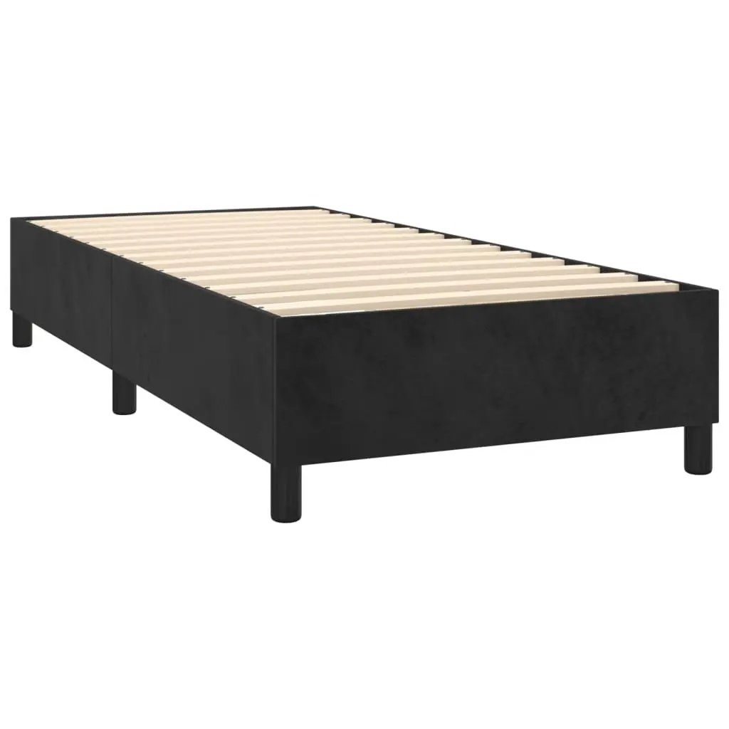 Box Spring Bed Black Velvet King Single 106x203cm Pocket Spring Mattress Adjustable Headboard Multifunctional Bench
