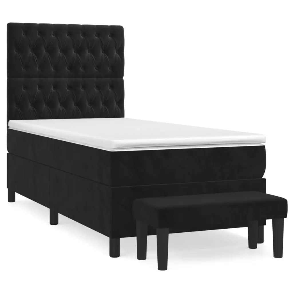 Box Spring Bed Black Velvet King Single Size Adjustable Headboard Pocket Spring Mattress