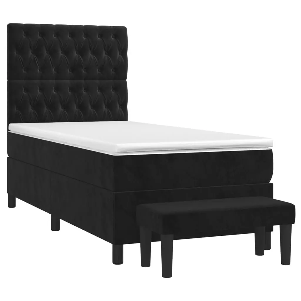Box Spring Bed Black Velvet King Single Size Adjustable Headboard Pocket Spring Mattress
