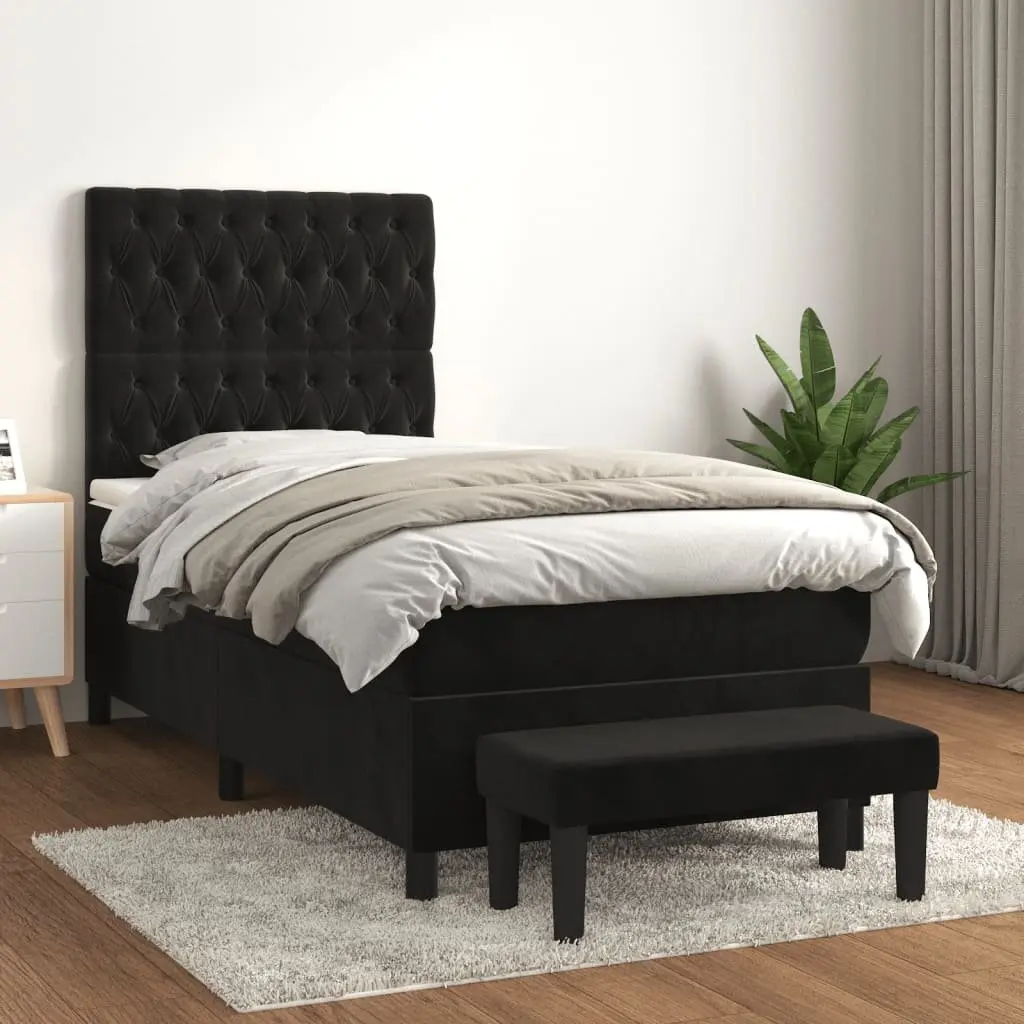 Box Spring Bed Black Velvet King Single Size Adjustable Headboard Pocket Spring Mattress
