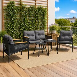 5 Piece Balcony Furniture Set Black Steel Frame with Cushions Outdoor Patio