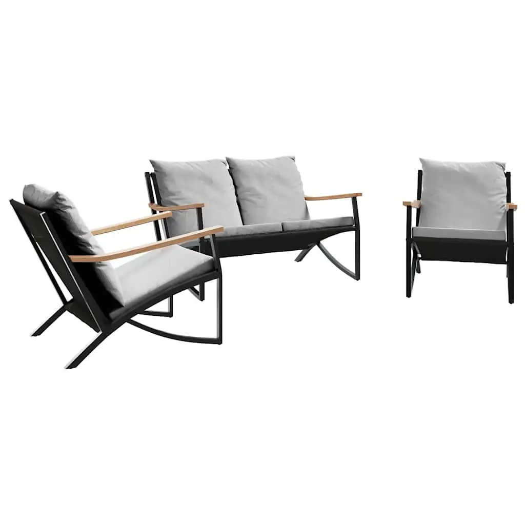 3 Piece Patio Furniture Set Cushioned Black Steel Frame Textilene Fabric for Outdoor Balcony