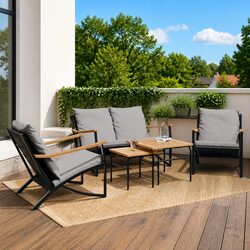 5 Piece Balcony Furniture Set with Cushions Black Steel Outdoor Patio Garden