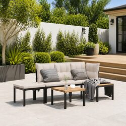 4-Piece Garden Bench Set with Cushions and Adjustable Seats