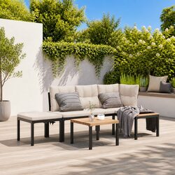 Garden Bench Set 3 Pieces Outdoor Furniture with Cushions Black Steel Frame
