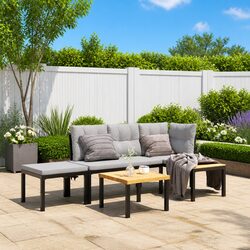 Garden Bench Set 3 pcs Outdoor Furniture with Cushions Black Steel Frame