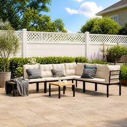 Sturdy 5-Piece Black Garden Bench Set with Cushions