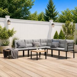 Garden Bench Set 5 pcs Outdoor Furniture with Cushions Black Steel Frame