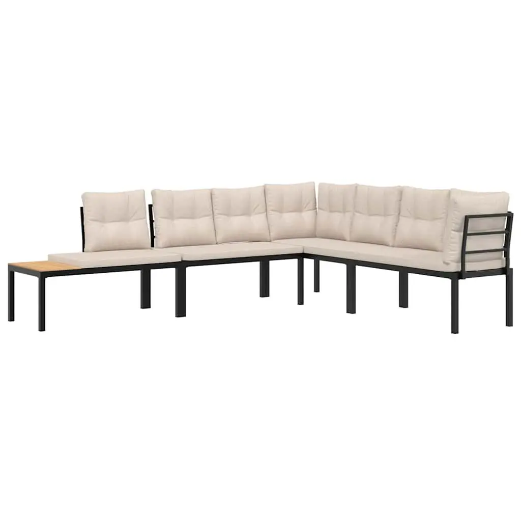 Garden Bench Set 4 Piece Outdoor Furniture Black Steel Frame with Cushions