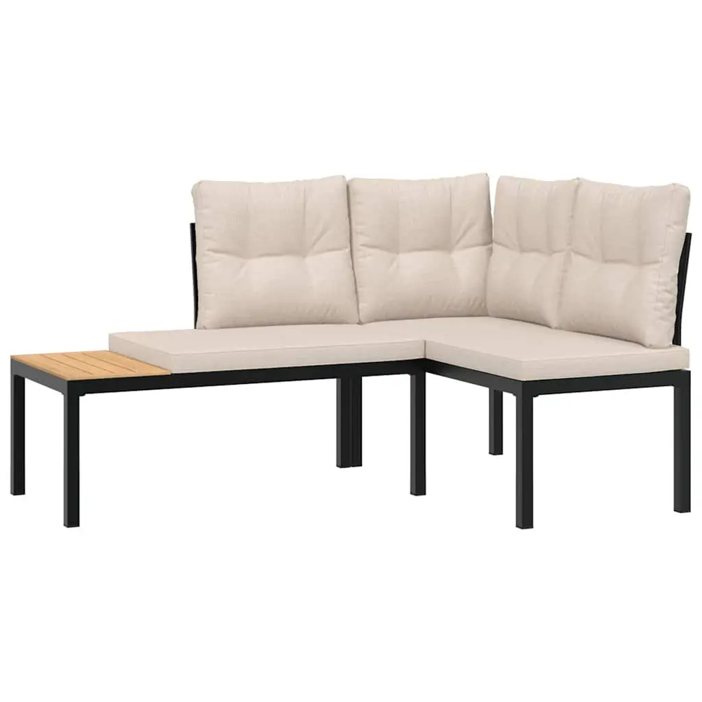 Garden Bench Set Black 3 Pieces Steel Frame Cushioned Seating