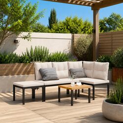 Outdoor Garden Bench Set 4 Piece Patio Furniture Seating with Cushions Black