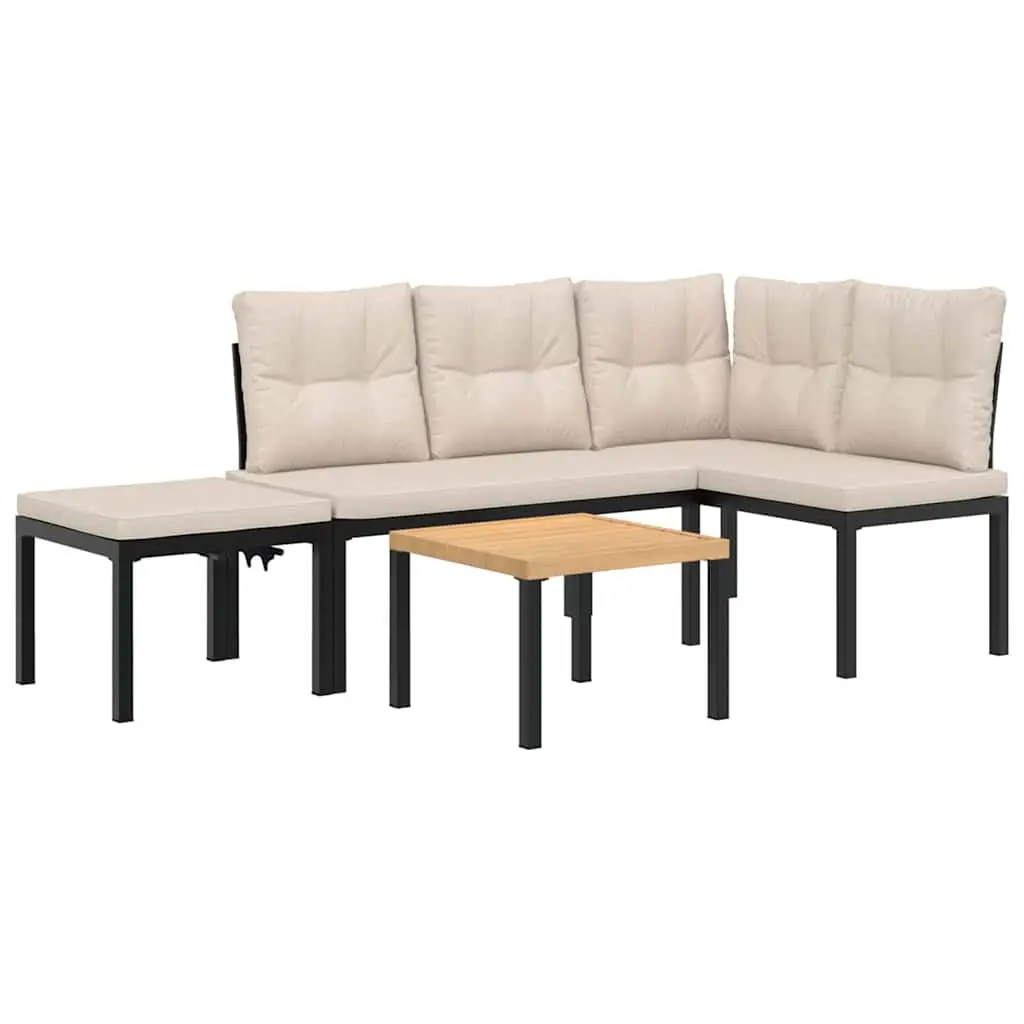 Outdoor Garden Bench Set Black 4 Piece Powder-coated Steel Frame with Cushions