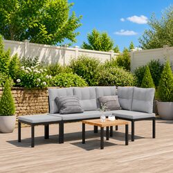Garden Bench Set 4 Pieces Black Outdoor Furniture with Cushions Patio Seating