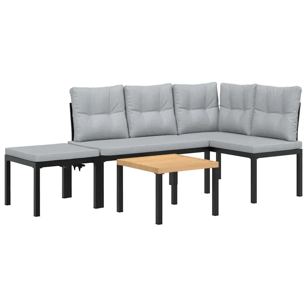 Garden Bench Set Black 4 Pieces Outdoor Furniture with Cushions