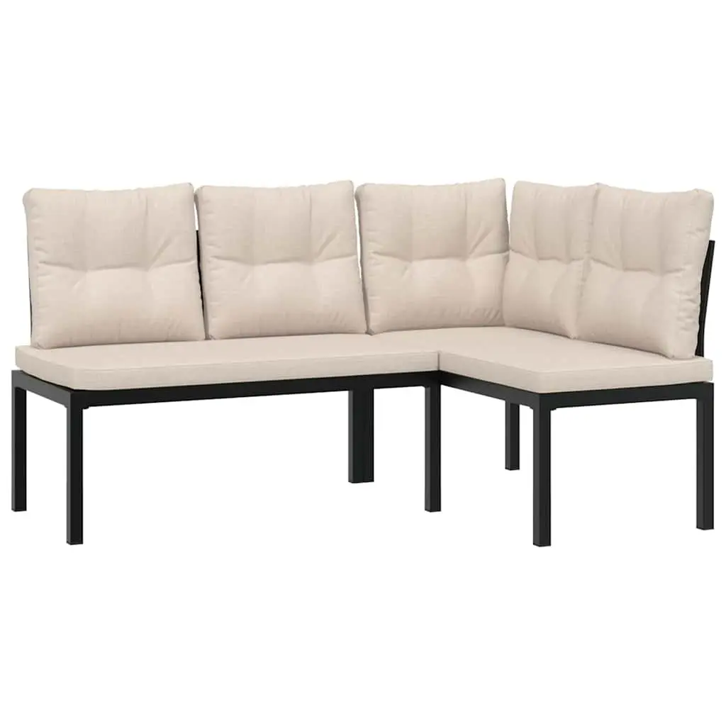 Garden Bench Set Black 3 Pieces Outdoor Furniture Patio Seating with Cushions