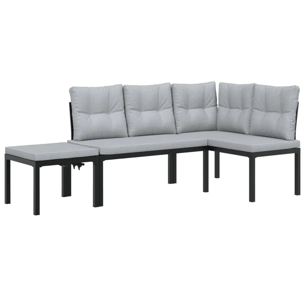Garden Bench Set Black 3 Piece Outdoor Furniture Patio Seating with Cushions