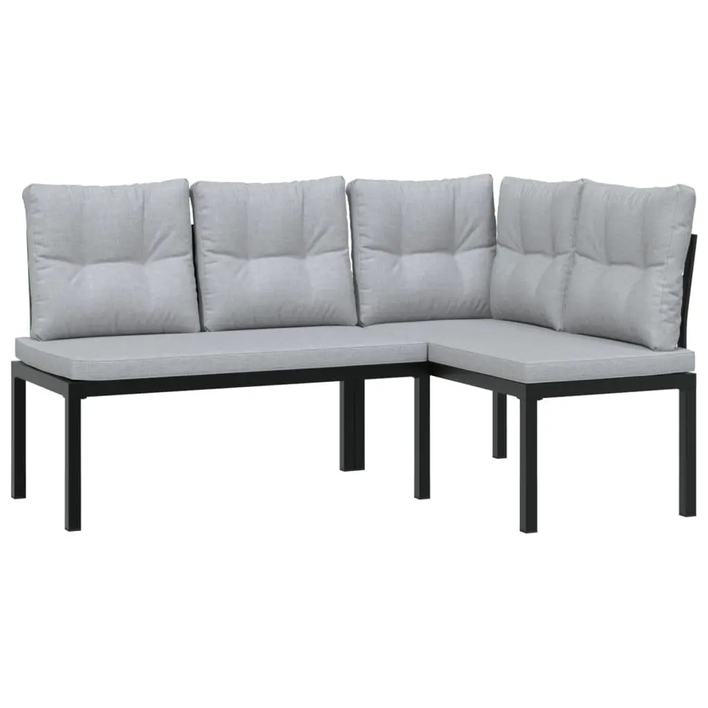 Garden Bench Set Black 3 Piece Outdoor Furniture Patio Seating with Cushions