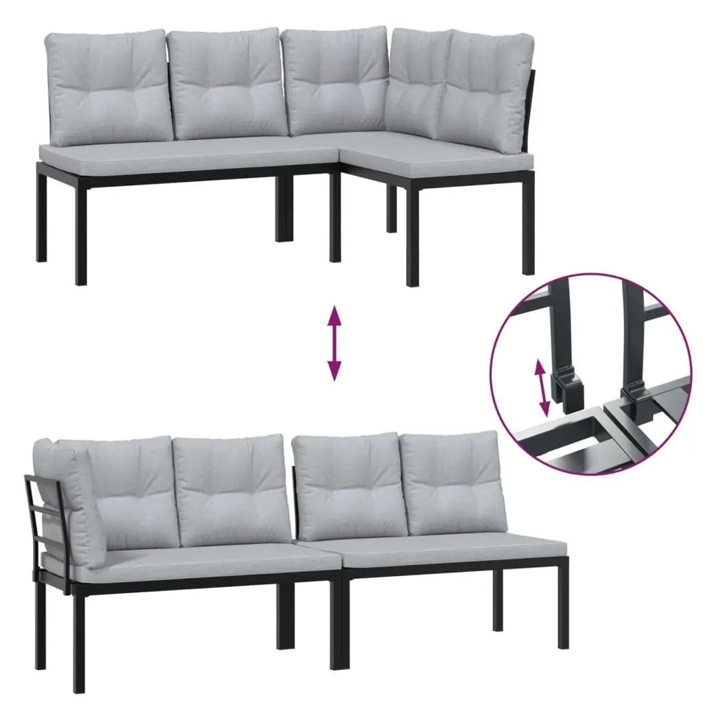 Garden Bench Set Black 3 Piece Outdoor Furniture Patio Seating with Cushions
