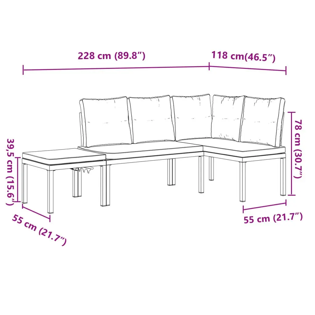 Garden Bench Set Black 3 Piece Outdoor Furniture Patio Seating with Cushions