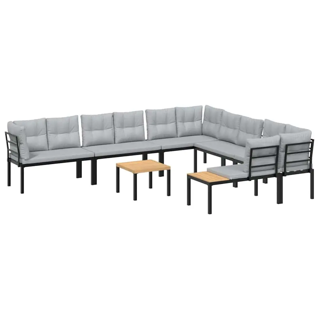 Garden Sofa Set Black 7 Piece Modular Outdoor Furniture Powder-coated Steel Frame Thickly Padded Cushions