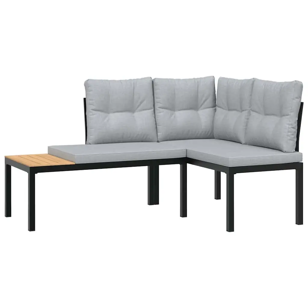 Garden Sofa Set Black 7 Piece Modular Outdoor Furniture Powder-coated Steel Frame Thickly Padded Cushions