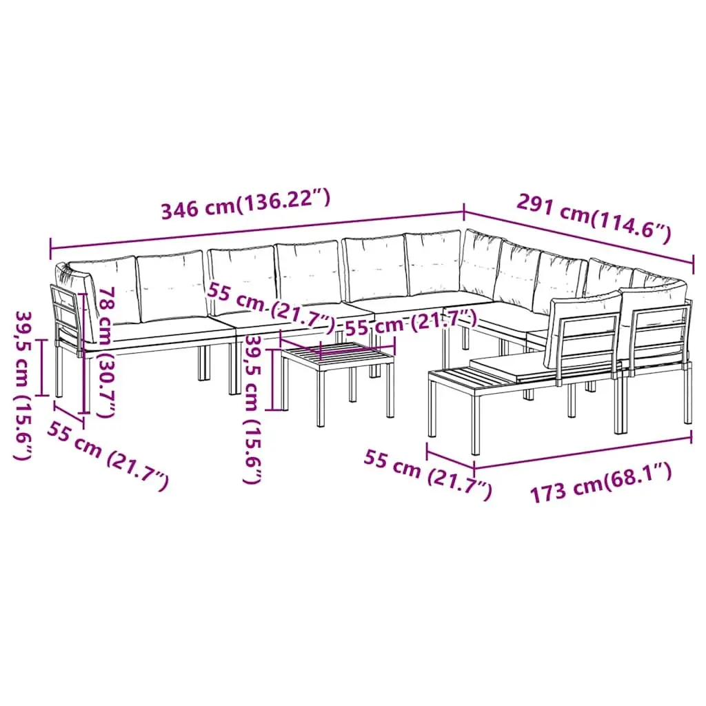 Garden Sofa Set Black 7 Piece Modular Outdoor Furniture Powder-coated Steel Frame Thickly Padded Cushions