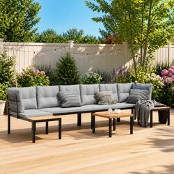 5 Piece Light Grey Garden Sofa Set with Removable Cushions