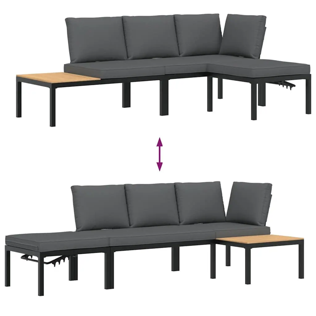 3 Piece Outdoor Garden Sofa Set with Cushions Side Table Black Modular Furniture
