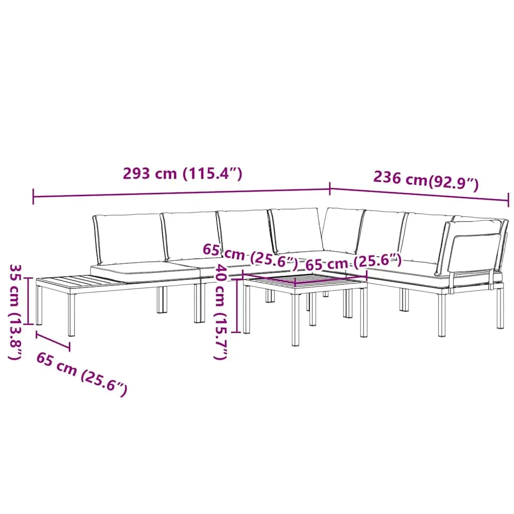 Garden Sofa Set Black 5 Piece Outdoor Furniture Aluminium Modular with Cushions