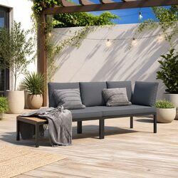 Black 2-Piece Garden Sofa Set with Side Table