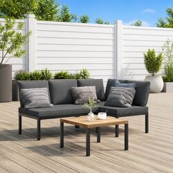 3 Piece Outdoor Garden Sofa Set with Cushions Black Aluminium Patio Furniture