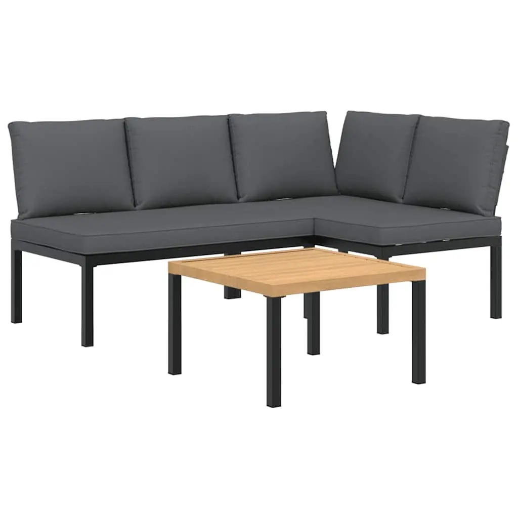 3 Piece Outdoor Garden Sofa Set with Cushions Black Aluminium Patio Furniture