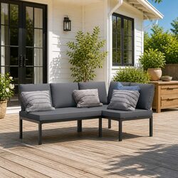 Garden Sofa Set 2 Piece Outdoor Furniture Patio Black Aluminium Cushions