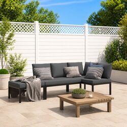 Garden Sofa Set 3 Piece Outdoor Furniture Patio Seating Black Aluminium Cushions