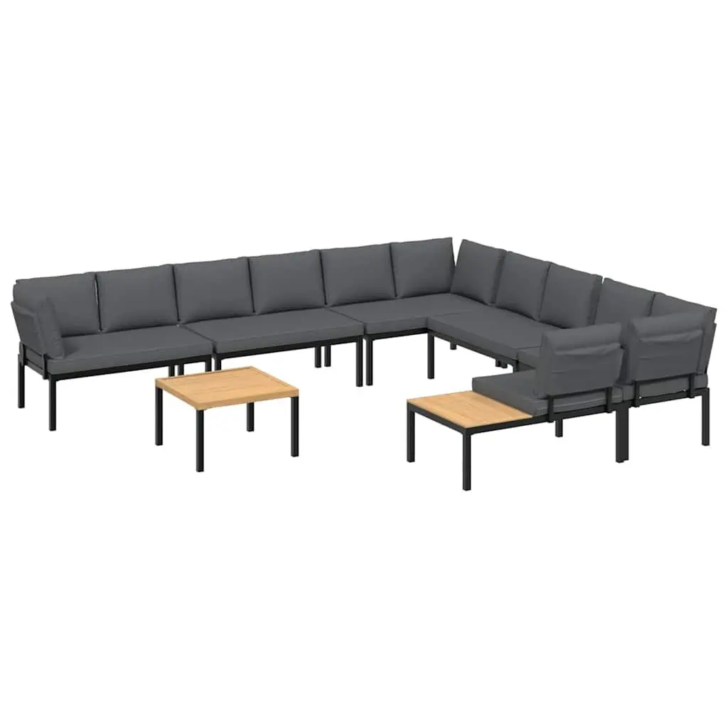 Black Aluminium 7 Piece Garden Sofa Set with Cushions for Outdoor Patio Furniture