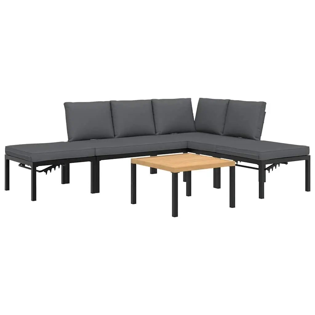 Outdoor Garden Sofa Set 5 Piece Patio Furniture Black Aluminium Modular Design