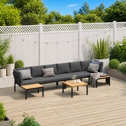 Outdoor Garden Sofa Set 5 Piece Black Aluminium Patio Furniture with Cushions